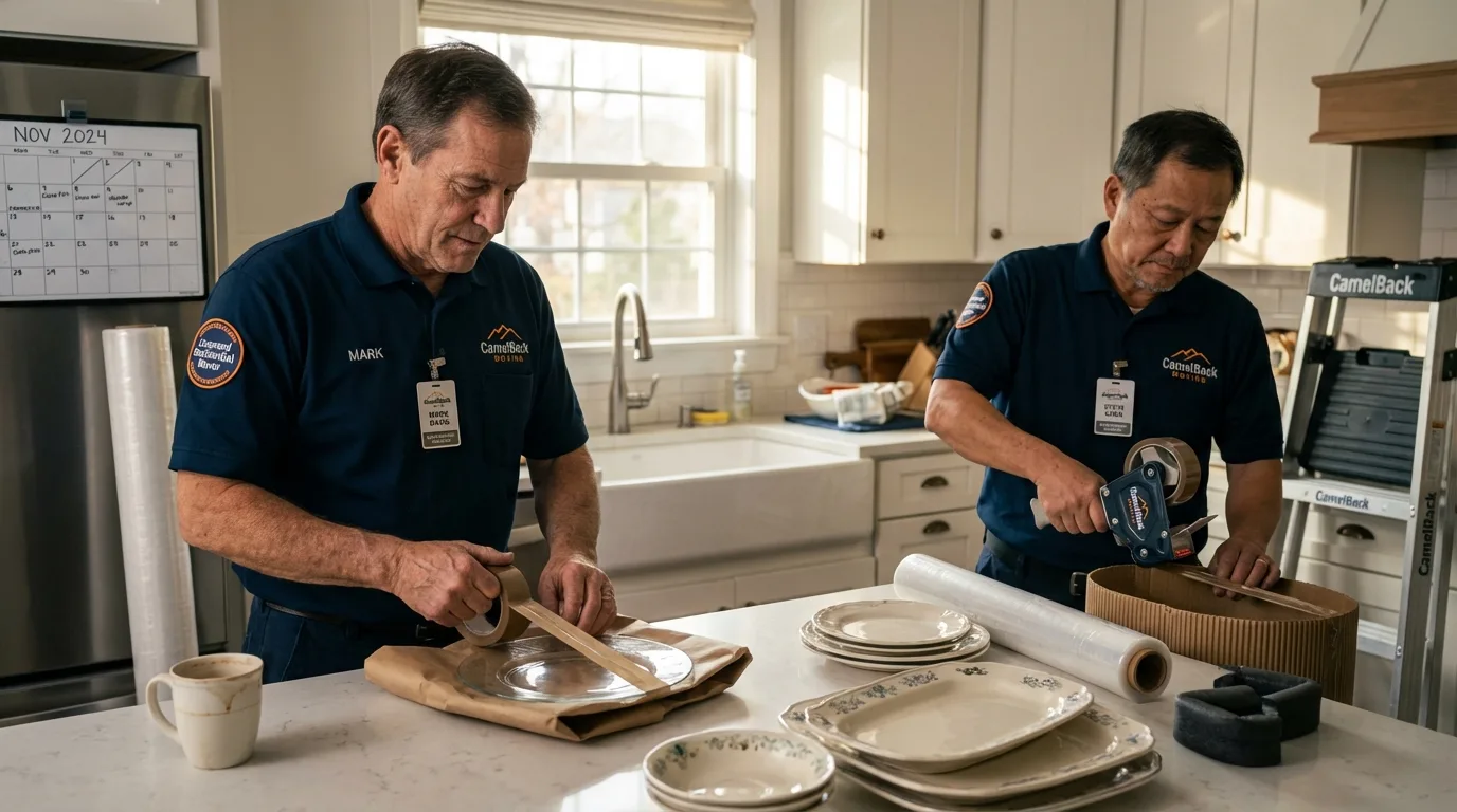 Professional crew packing kitchen dishware in Berne, IN